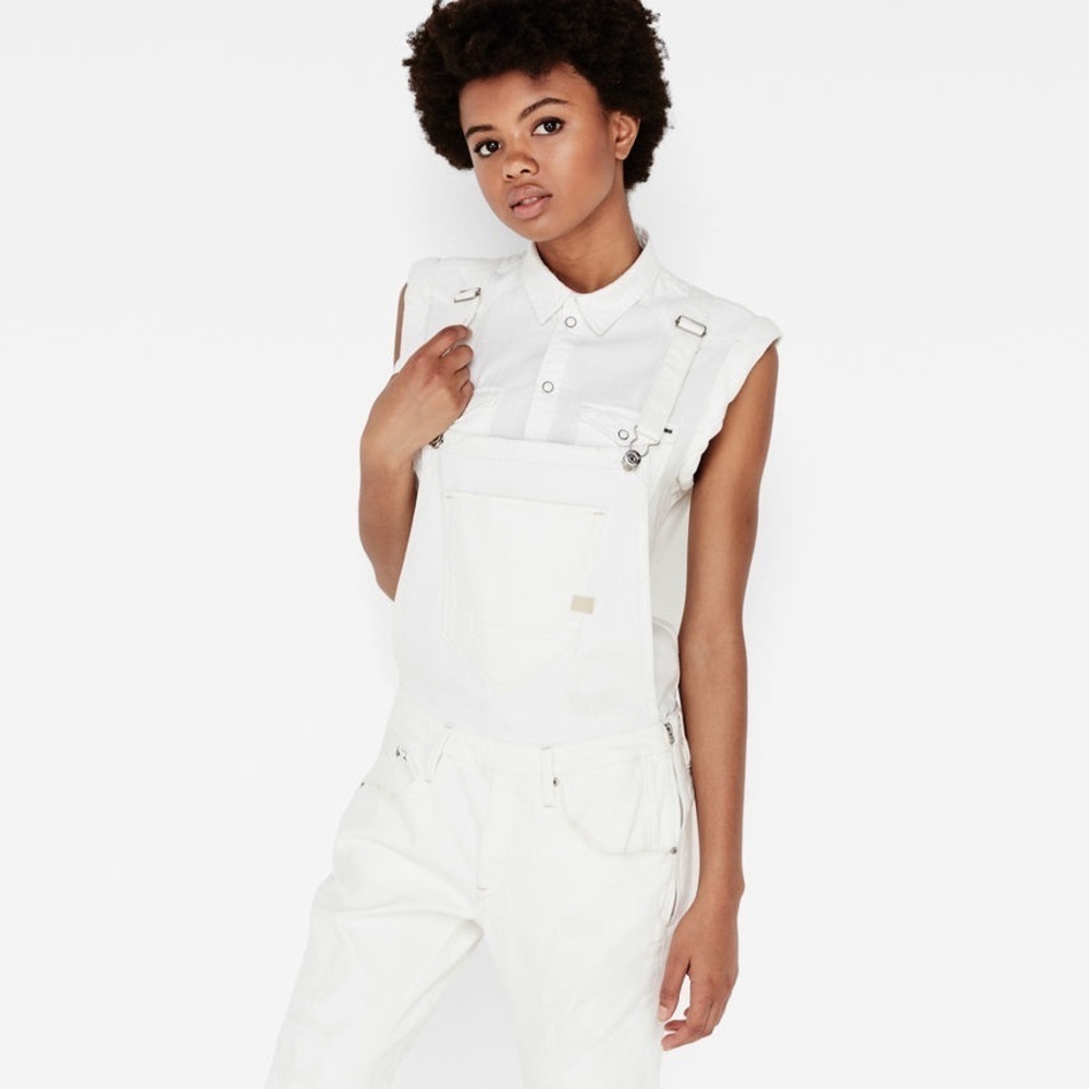 NWOT G-Star Raw Arc 3D Boyfriend Overalls. Finished with paint spatters.